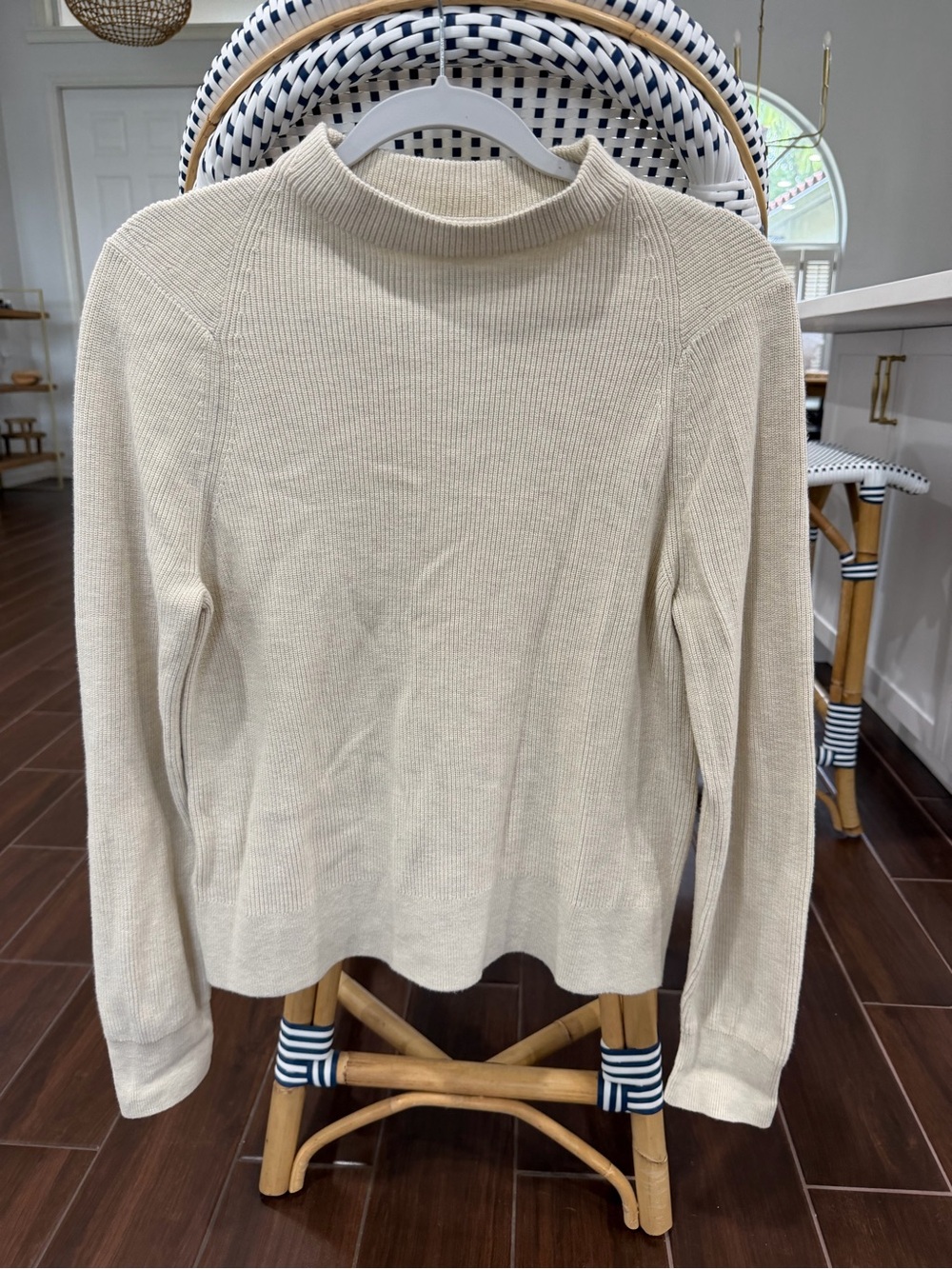 Lululemon Cotton-Blend Ribbed Knit Mock Neck Sweater Cream Size Medium